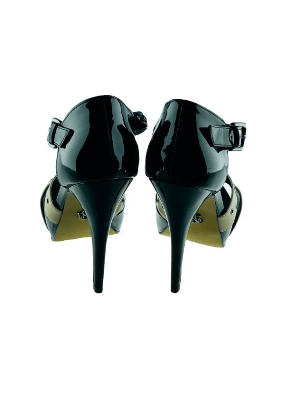 ROCK & REPUBLIC Black & Beige High Heel Studded Sandals Womens Size 8